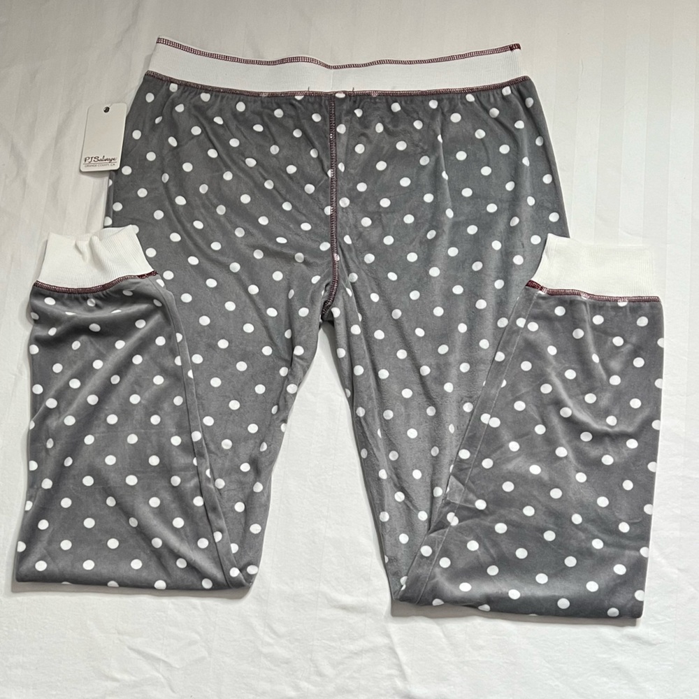 Pj Salvage Velour Lounge/PJ Pant. Grey with White Polka Dots and Port Trim, Lg. - Picture 3 of 16